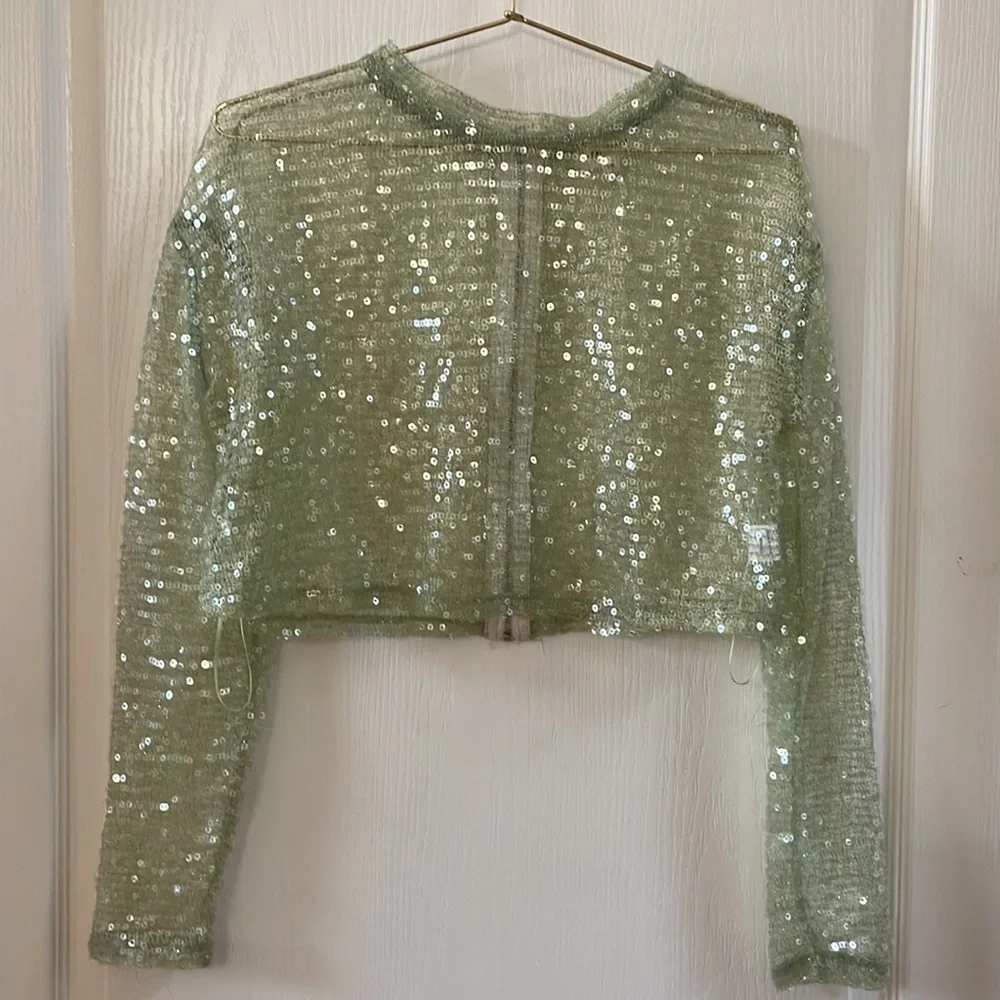 Superdown Dessie Crop Top Sequin Green Size XS